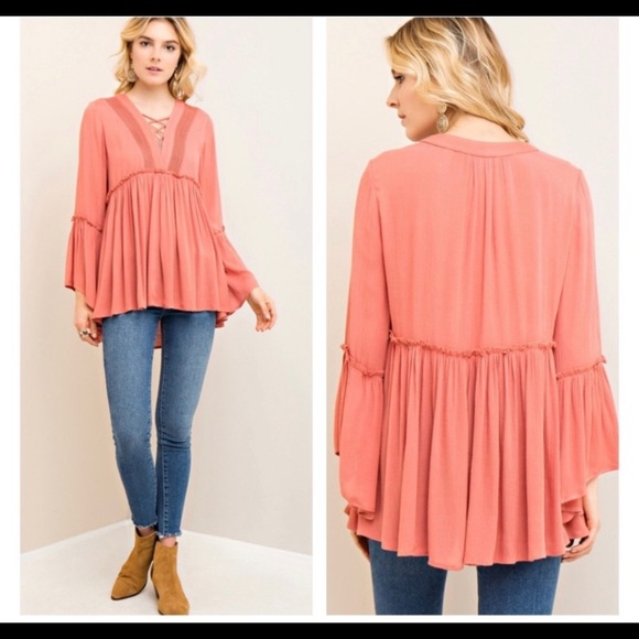 Rust Bell Sleeve Top - Picture 2 of 3